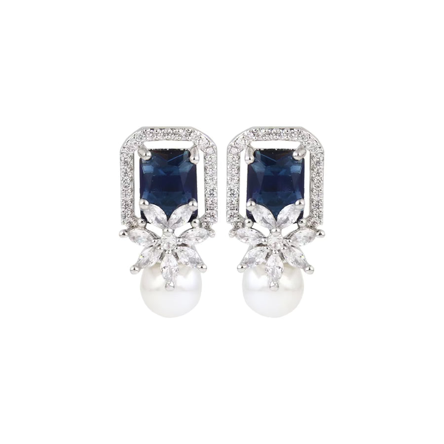 Sapphire Blue Pearl Stud Earring