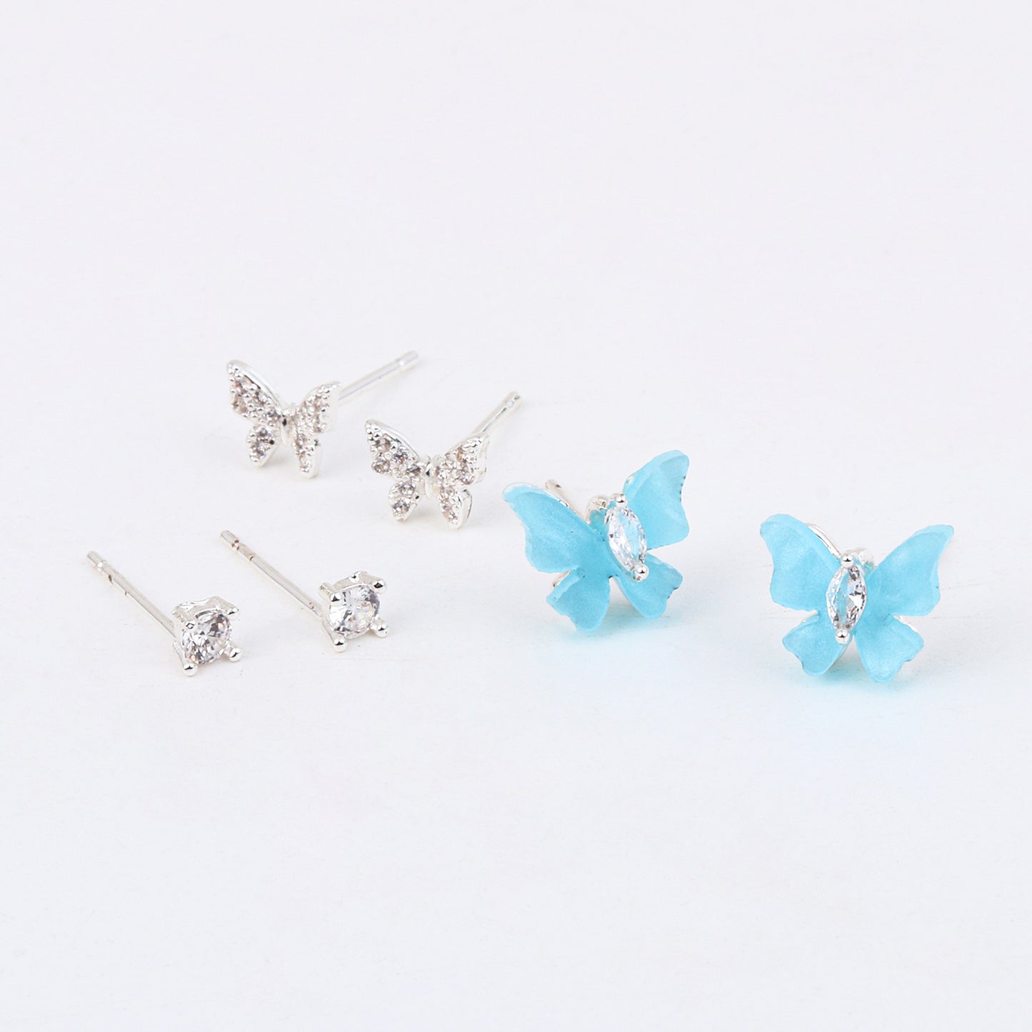 Kids' Dainty Blue Butterfly 925 Silver Stud Trio