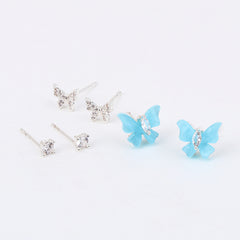 Kids' Dainty Blue Butterfly 925 Silver Stud Trio