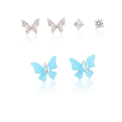 Kids' Dainty Blue Butterfly 925 Silver Stud Trio