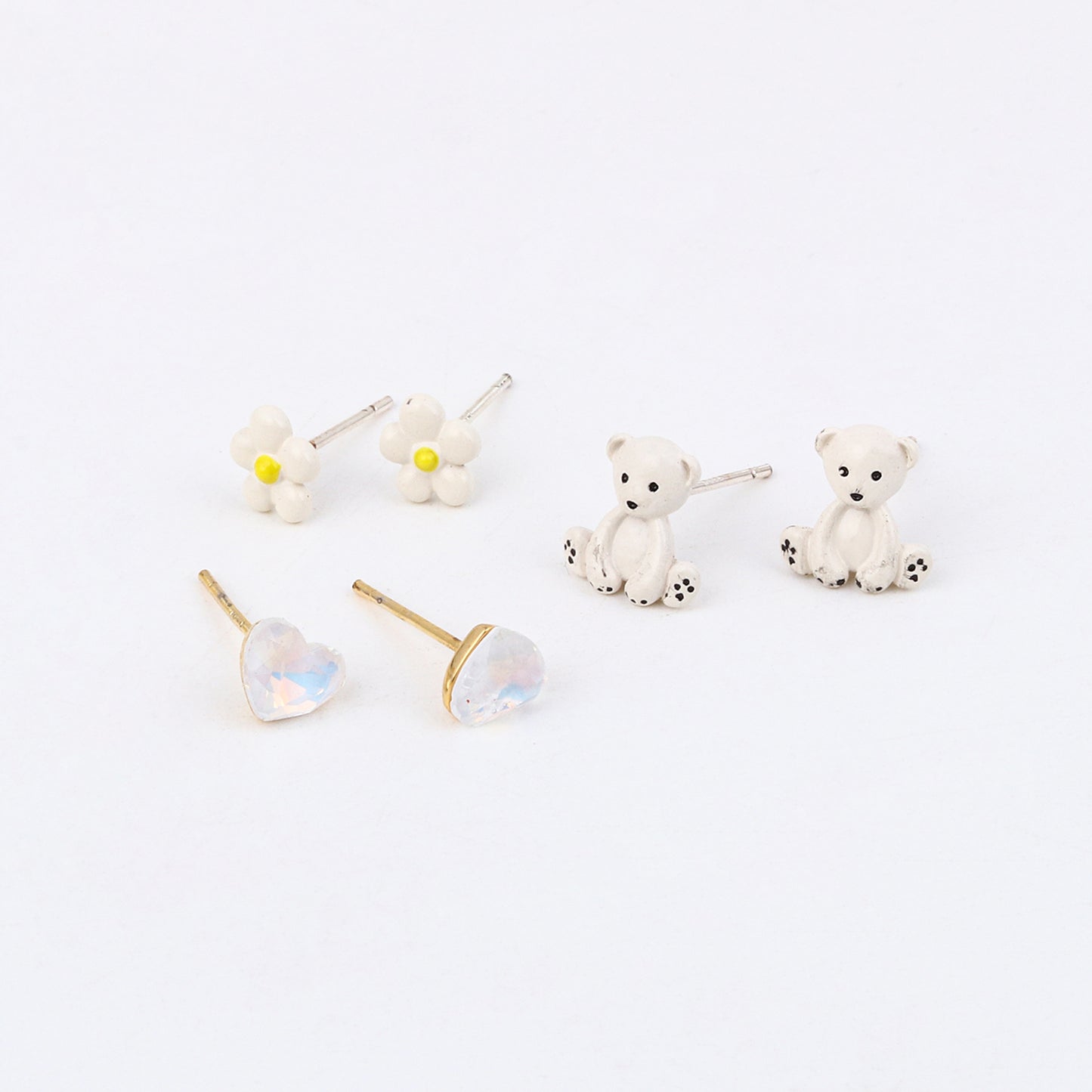 Cuddle-Buddy Stud Earrings (925 Silver, 3-Pair)