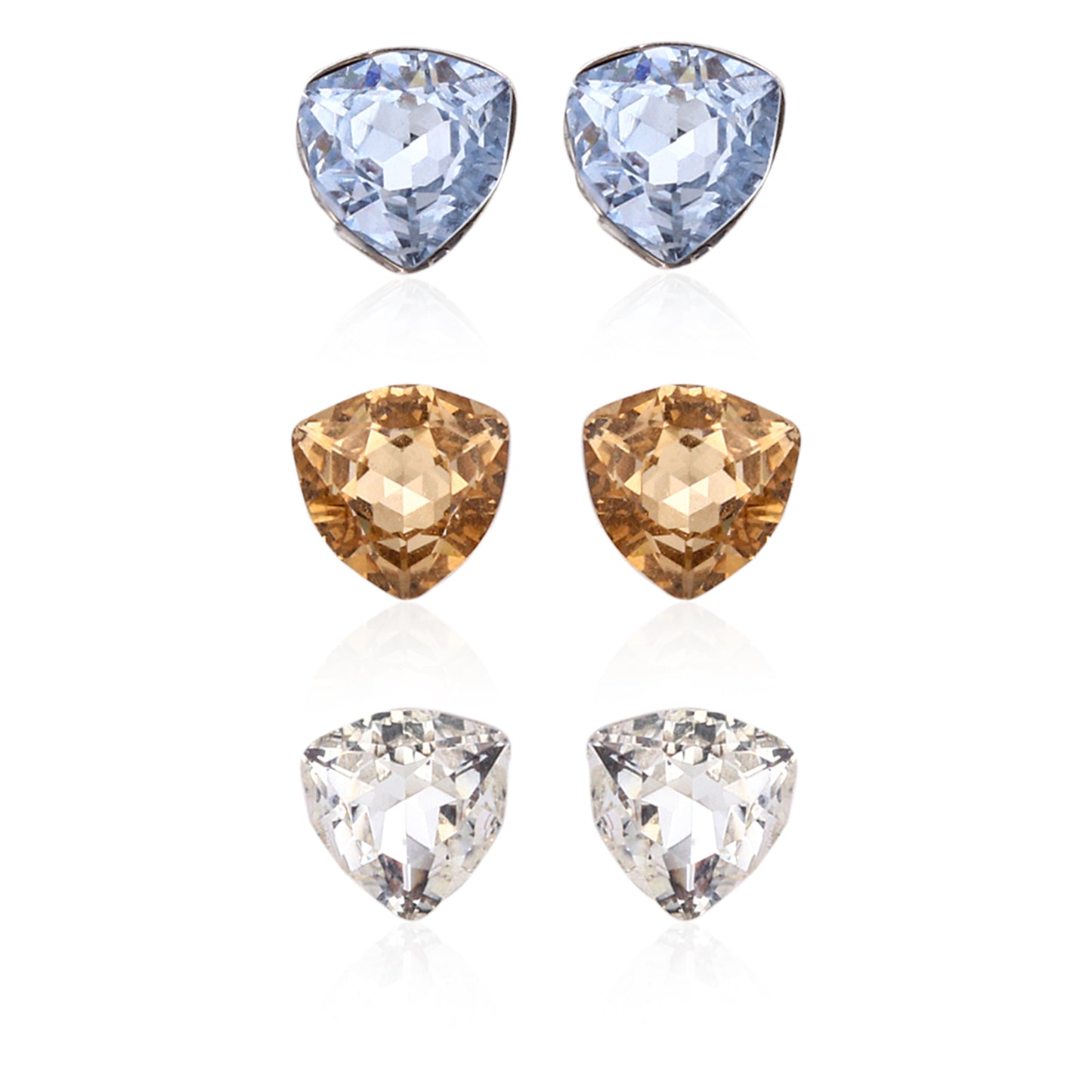 Kids' 925 Silver Multi-Color Trillion Cut CZ Stud Set (3 Pairs)