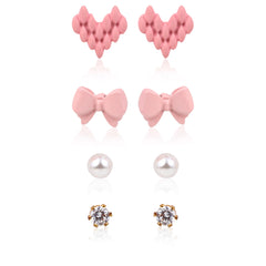 Pixel Hearts & Bows Stud Set (925 Silver, 3-Pair)