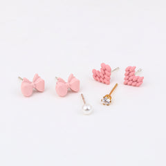 Pixel Hearts & Bows Stud Set (925 Silver, 3-Pair)