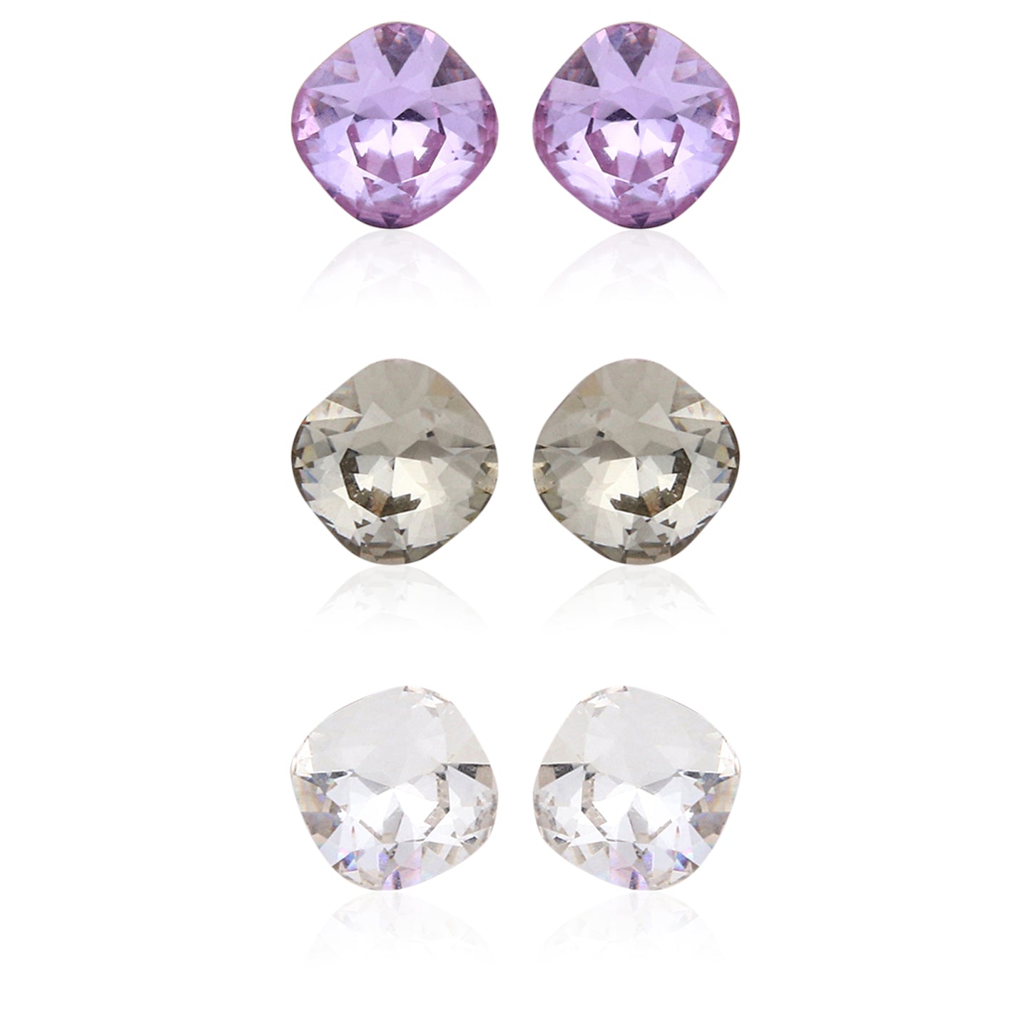 Kids' 925 Silver Purple Sparkle Square Stud Set (3-Pair)
