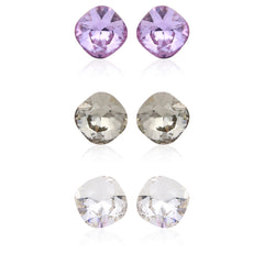 Kids' 925 Silver Purple Sparkle Square Stud Set (3-Pair)