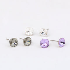Kids' 925 Silver Purple Sparkle Square Stud Set (3-Pair)
