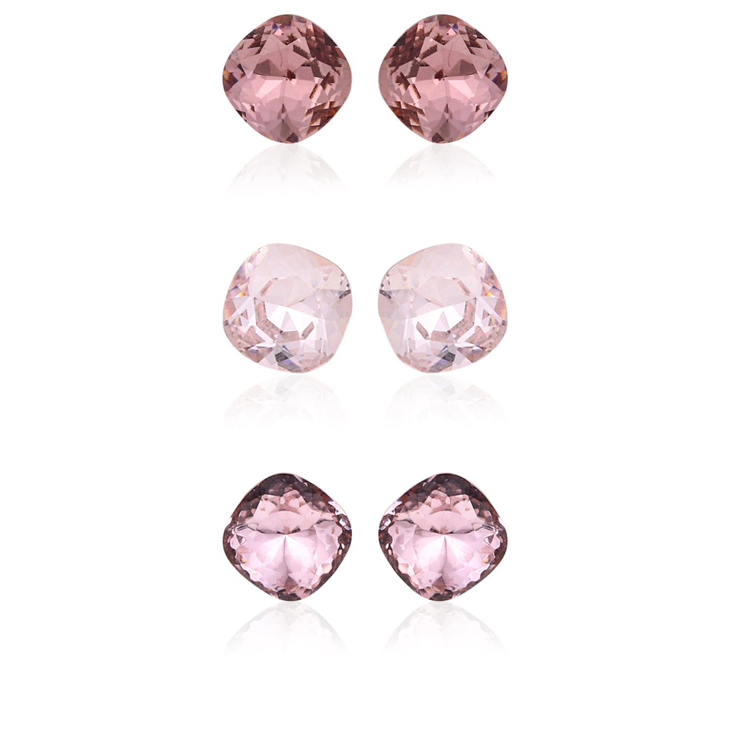 Kids' 925 Silver Pink Sparkle Square Stud Trio