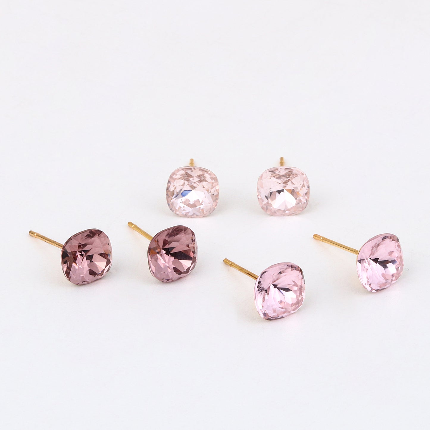 Kids' 925 Silver Pink Sparkle Square Stud Trio
