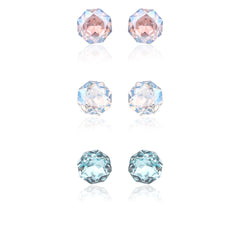 Kids' 925 Silver Multi-Color Round CZ Stud Set (3 Pairs)