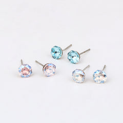 Kids' 925 Silver Multi-Color Round CZ Stud Set (3 Pairs)