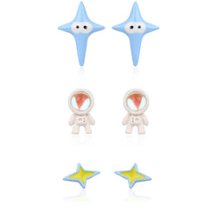 Space Mission Stud Earring Set (925 Silver, 3-Pair)