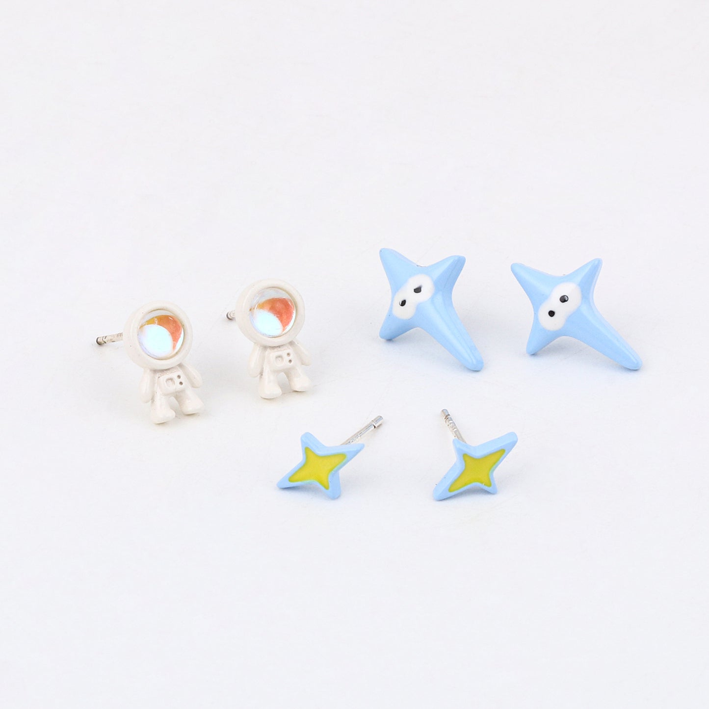Space Mission Stud Earring Set (925 Silver, 3-Pair)