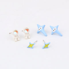 Space Mission Stud Earring Set (925 Silver, 3-Pair)