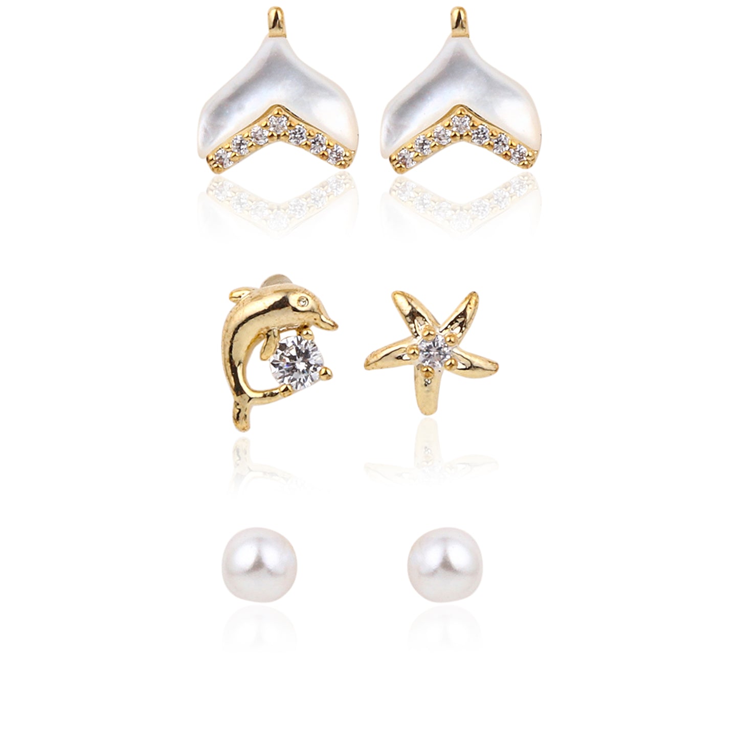 Kids' Ocean Dream 925 Silver Stud Trio - Whale Tail & Starfish