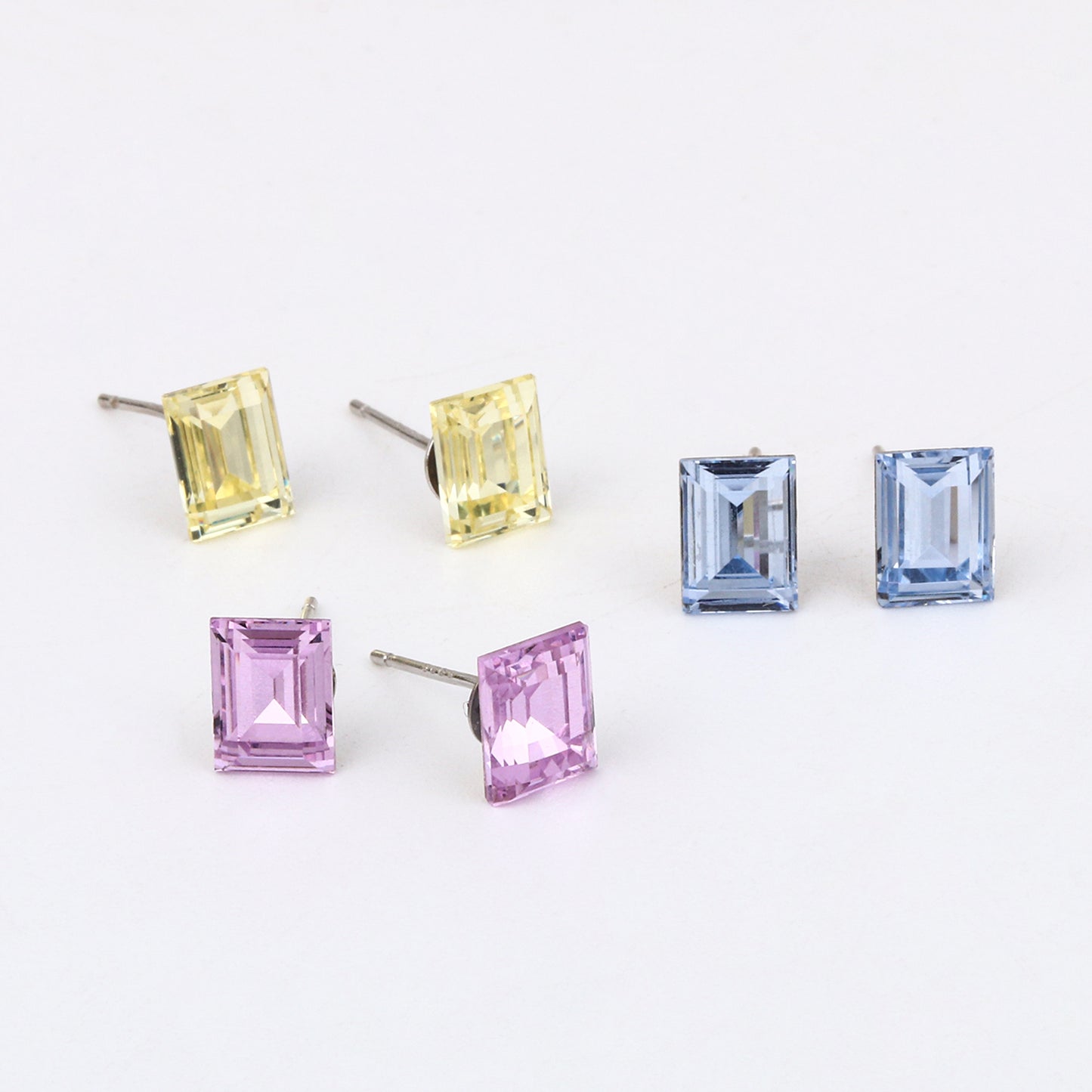 Kids' 925 Silver Multi-Color Baguette Cut Stud Set(3-Pair)