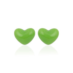 Kids' 925 Silver Olive Green Enamel Heart Studs (Pair)