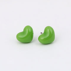 Kids' 925 Silver Olive Green Enamel Heart Studs (Pair)