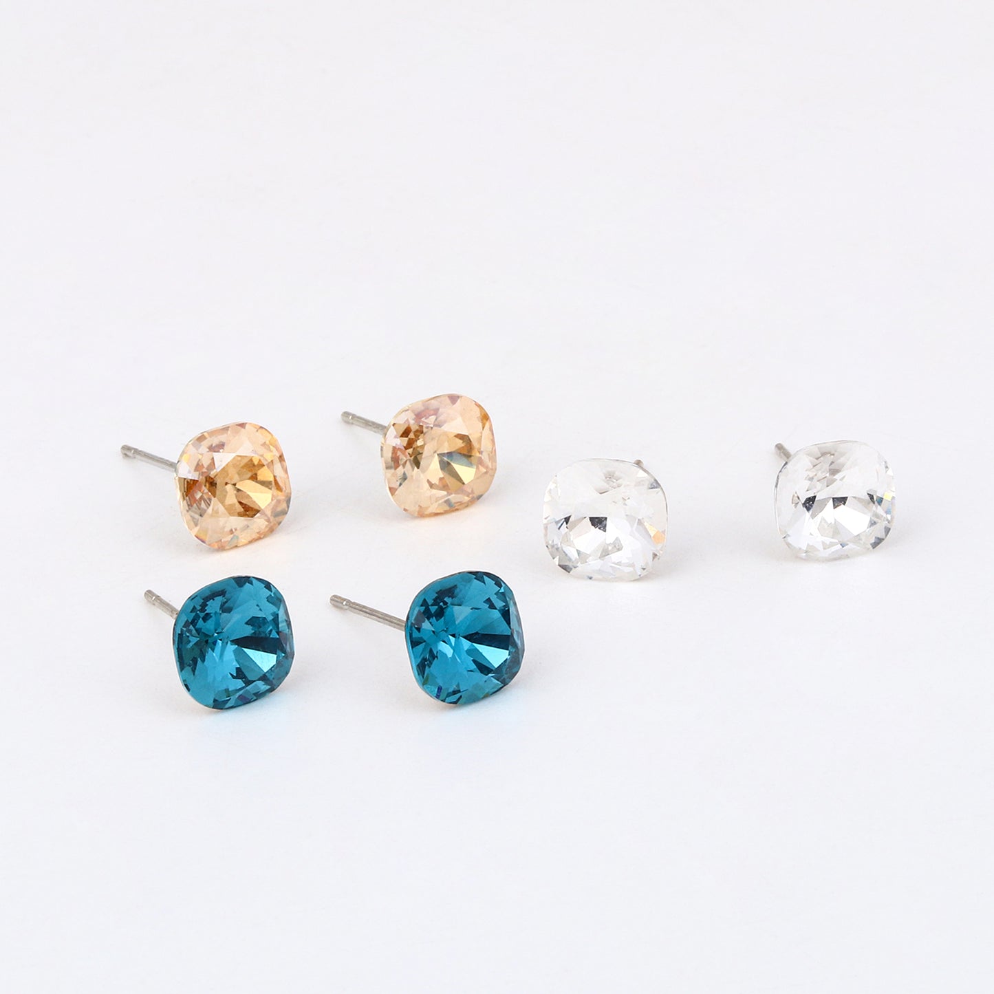 Kids' 925 Silver Vibrant Square Cut CZ Stud Set (3-Pair)