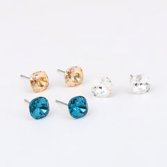 Kids' 925 Silver Vibrant Square Cut CZ Stud Set (3-Pair)