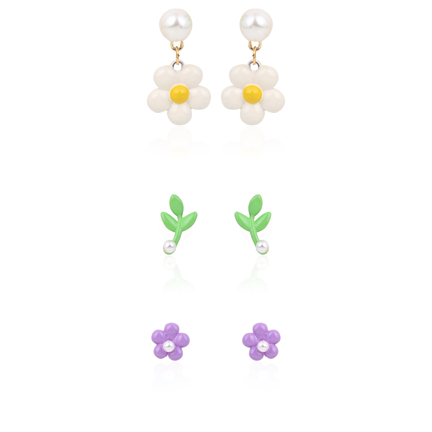 Garden Bloom Earring Collection (925 Silver, 3-Pair)