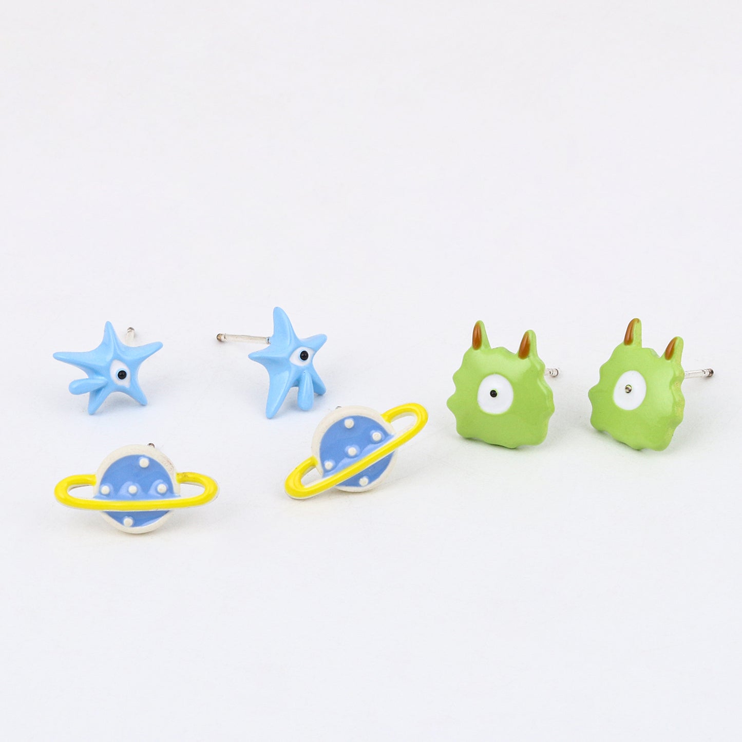 925 Silver Space Monster Earring Set(3 pair)