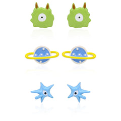 925 Silver Space Monster Earring Set(3 pair)