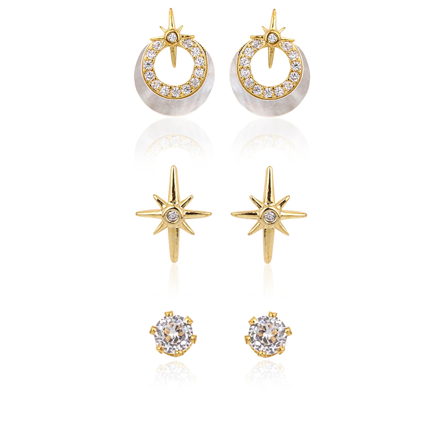Kids' Mini Moon & Star 925 Silver Stud Pack (3 Pairs)