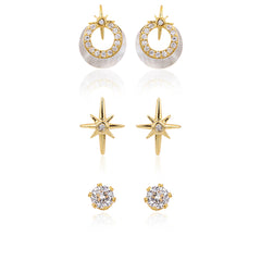 Kids' Mini Moon & Star 925 Silver Stud Pack (3 Pairs)