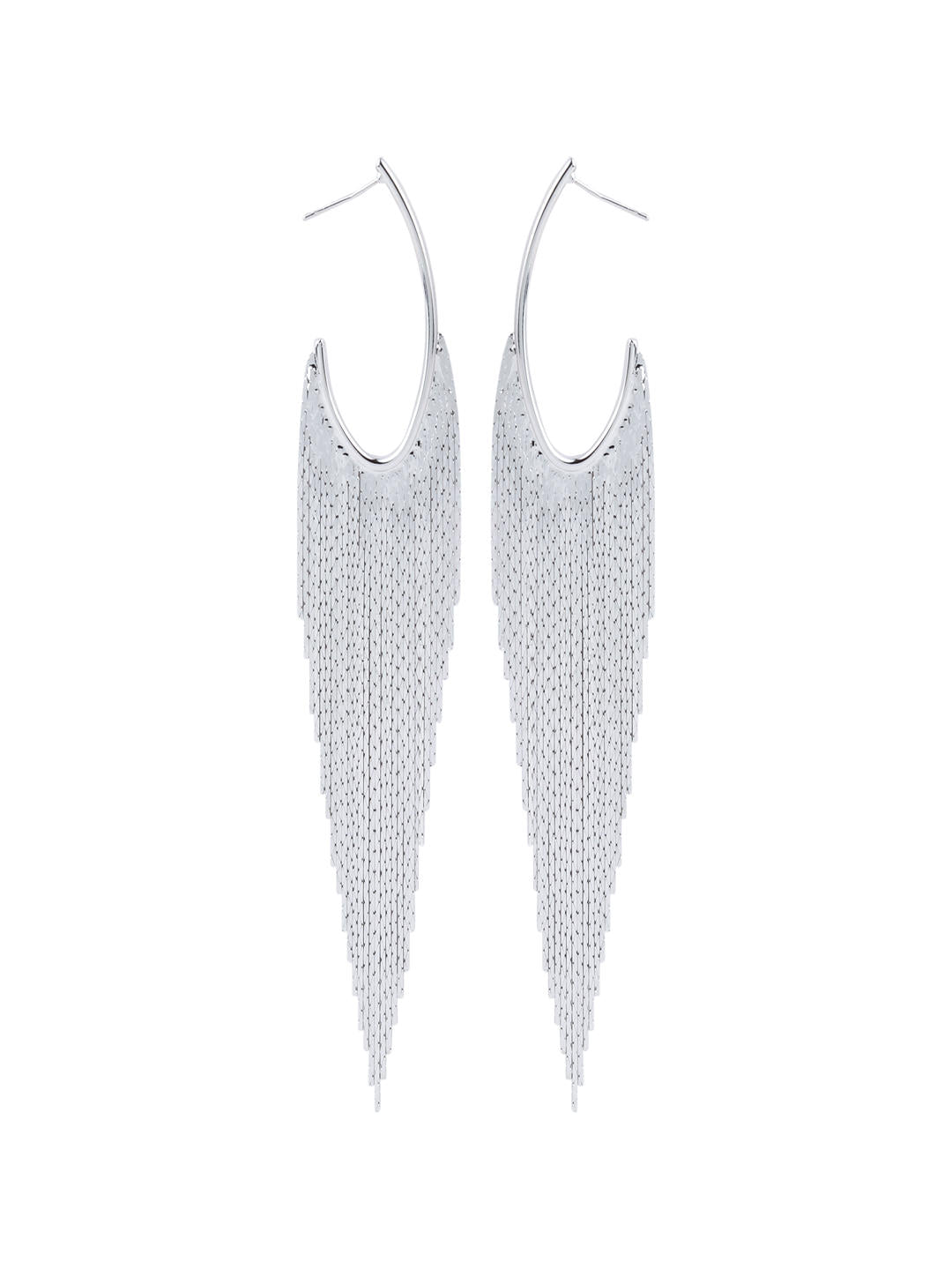 Silver Cascade Fringe Hoop Earrings