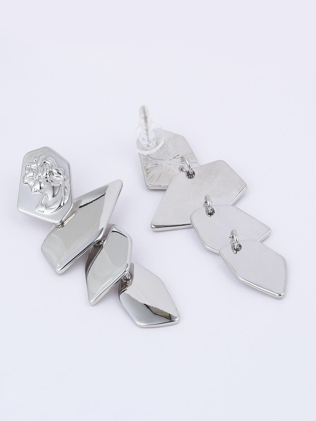 Athena Silver Geometric Drop Earrings