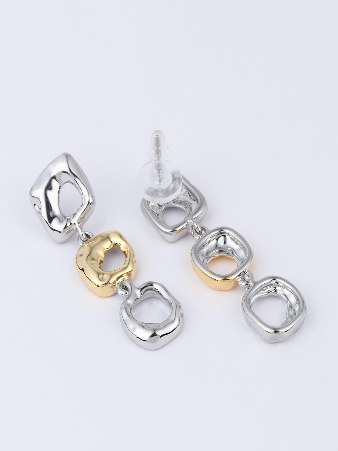 Dual ToneTextured Link Drop Earrings