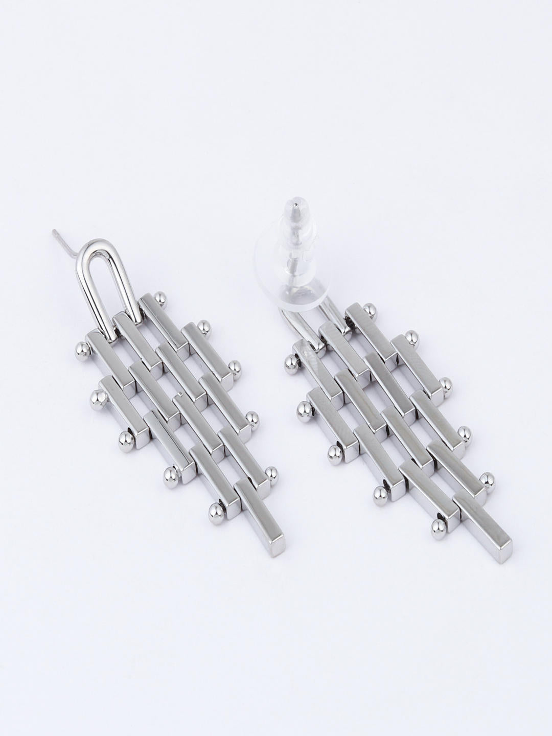 Silver Geometric Link Drop Earrings