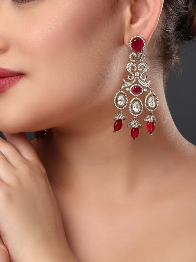 Victorian Red Kundan Dangler