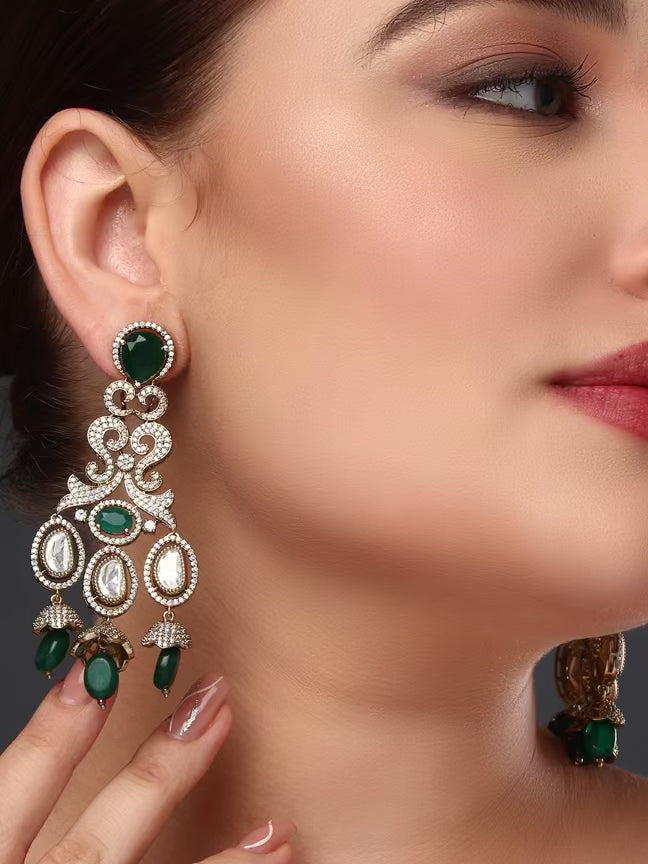 Victorian Green Kundan Dangler
