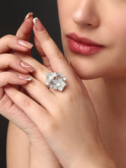 Half Floral Pearl Embellished Ring