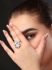 Half Floral Pearl Embellished Ring