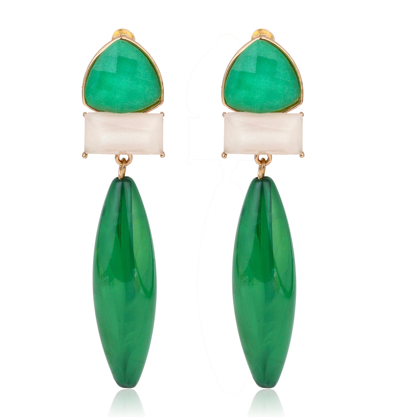 Green Trio Gem Drop Earrings