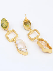 Green Gem & Pearl Dangle Earrings