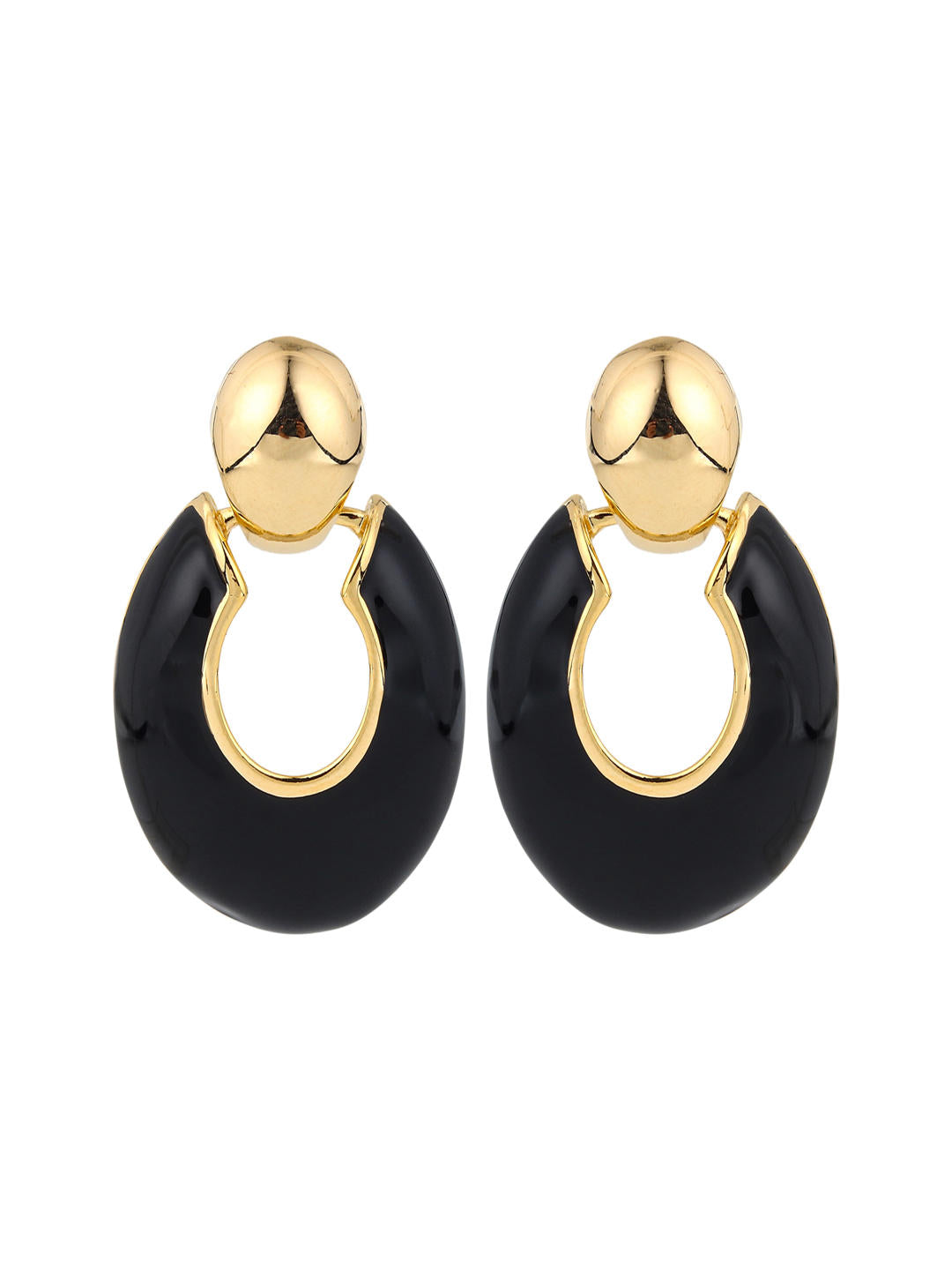 18k gold plated Black Round Earring