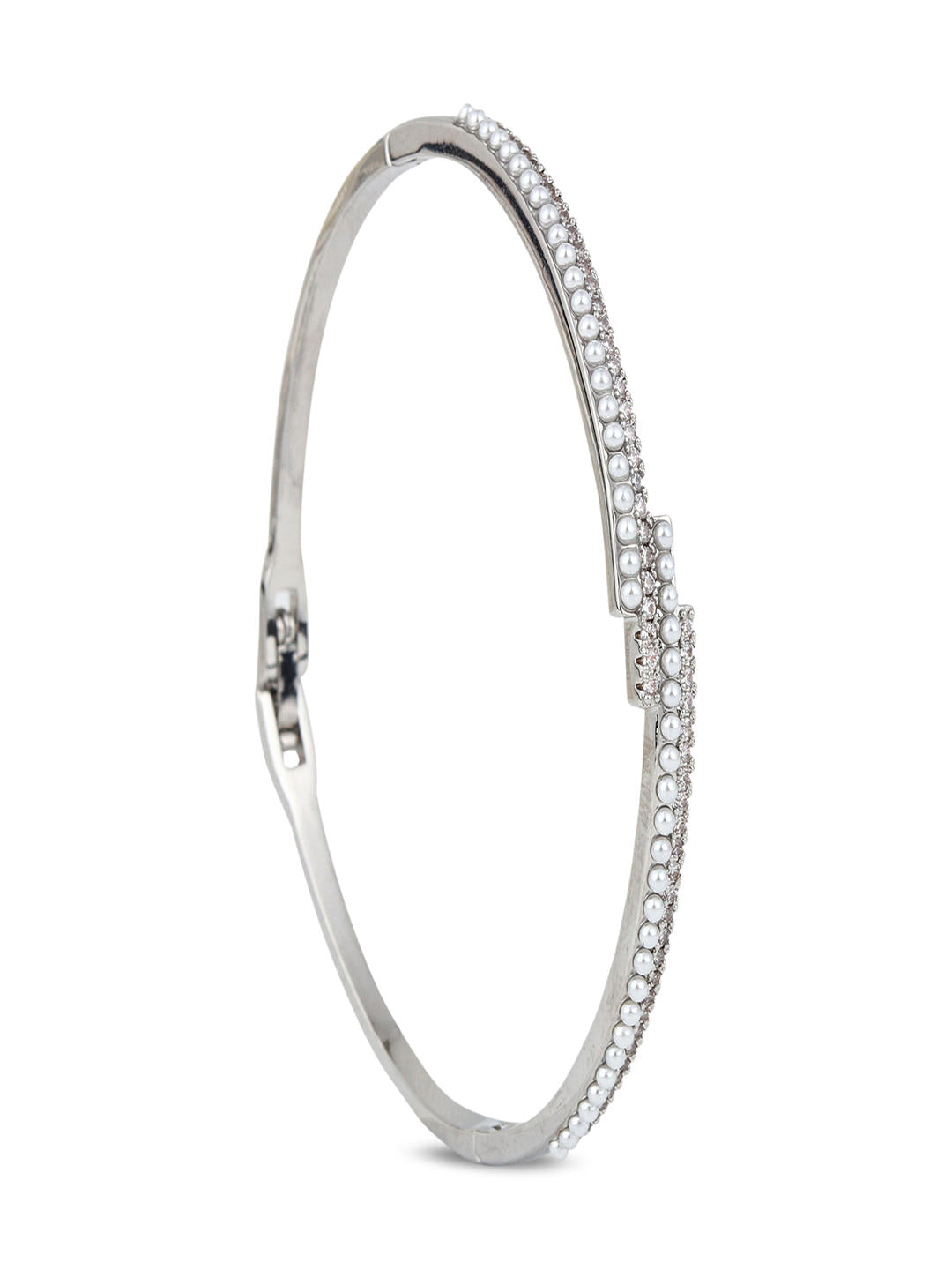 PearlGlow Silver Dual-Row Bangle