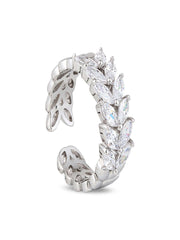 Silver Frosted Leaf Adjustable Ring with Marquise CZ Stone Design