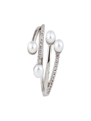 Trinity Pearl Crossover Ring – Silver