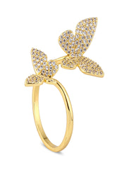 Golden Twin Butterflies Sparkle Ring