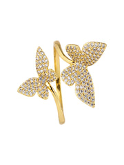 Golden Twin Butterflies Sparkle Ring