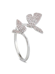 Silver Twin Butterflies Sparkle Ring
