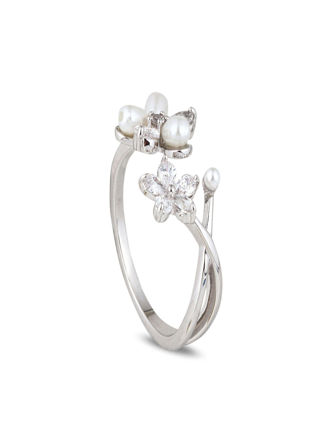 Blossom Duo Pearl Ring – Silver