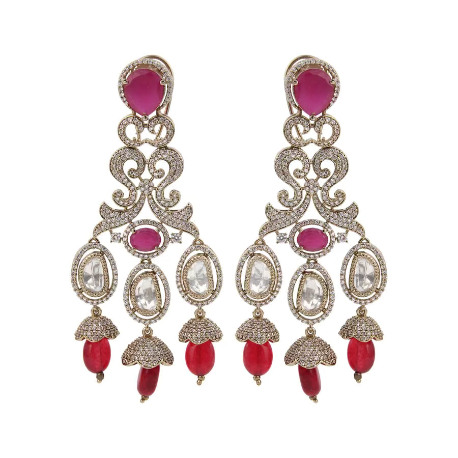 Victorian Red Kundan Dangler