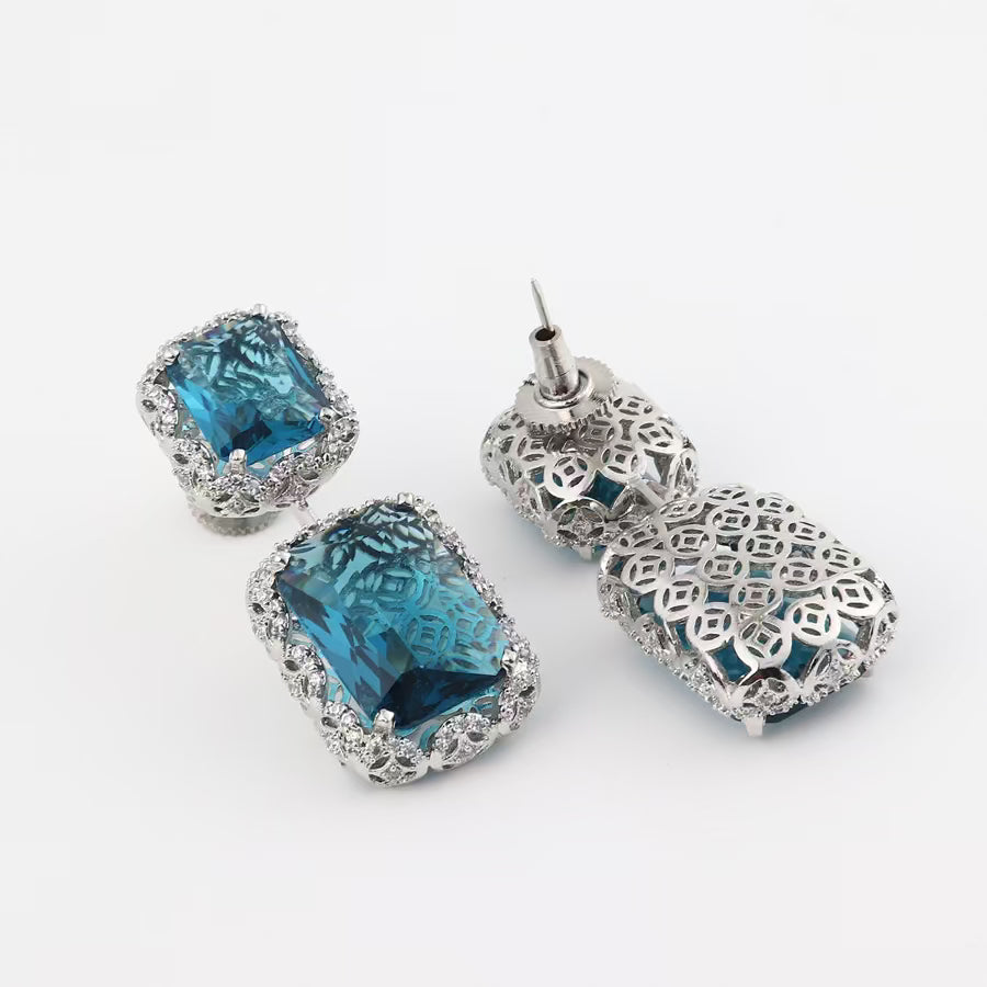 Sparky Blue  Rhinestone Halo Earrings