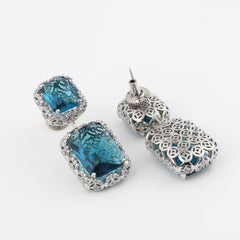Sparky Blue  Rhinestone Halo Earrings